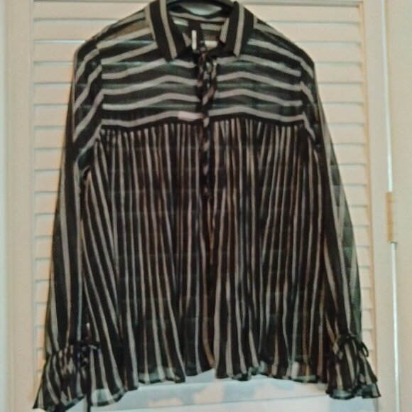 Agnes and Dora sheer black and white striped blouse - Picture 1 of 5